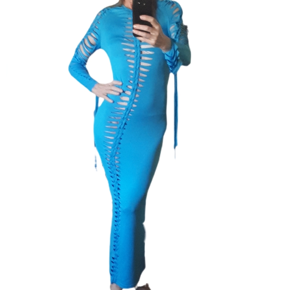 Elegant Blue Cut-Out Maxi Dress